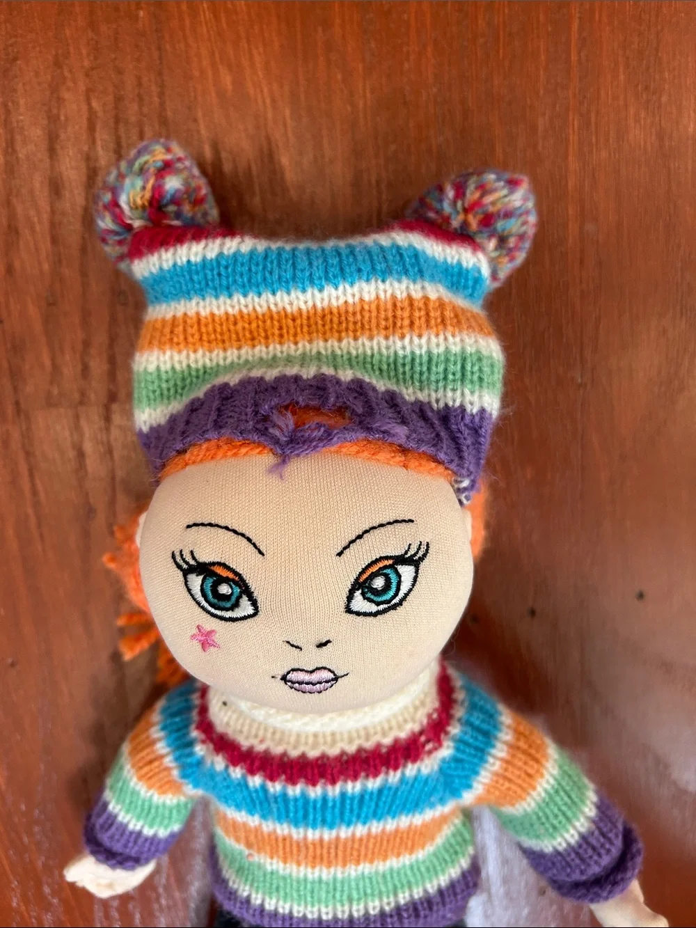 Gymboree Rainbow Striped Sweater Doll with Orange Hair and Purple Accents
